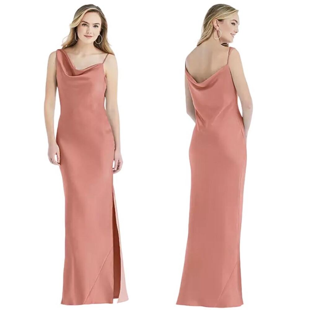 SOCIAL BRIDESMAIDS 8211 Asymmetrical One Shoulder Cowl‎ Maxi Slip Dress Pink L